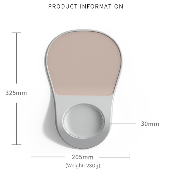 Black Ergonomic Mouse Pad with a broad taupe surface, pale gray border, and circular recessed wrist support