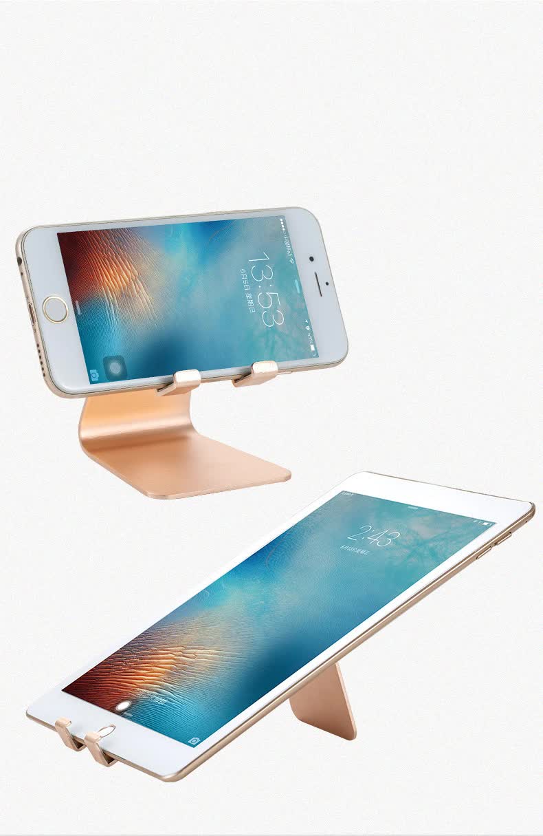Black Foldable Aluminum Alloy phone and tablet stand with an adjustable hinge and front support tabs