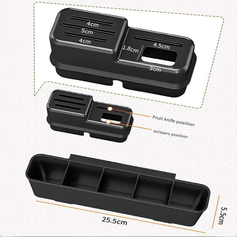 Black Foldable Dish Rack organiser with a black plastic knife and scissors holder, divided tray and slotted top