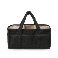 Plush Nappy Caddy Organiser – Large Portable Diaper Storage Bin with Multiple Compartments (Black)