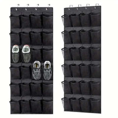 Over-Door Shoe Organiser – 24 Mesh Pockets, Space-Saving Hanging Storage (Black)