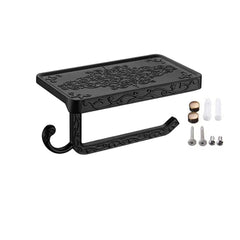 Aluminium Vintage Toilet Paper Holder with Hook & Phone Shelf – Black