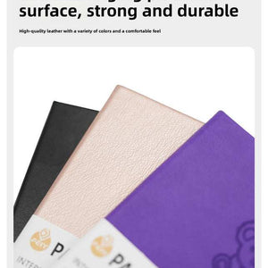 Black Password Log Book with textured PU leather cover, shown beside cream and purple colour options.