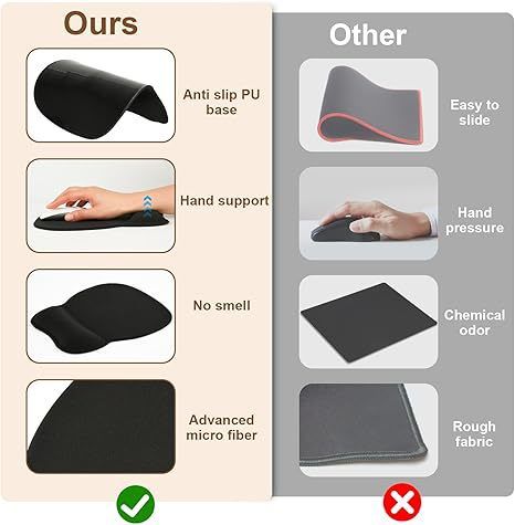 Black silicone wrist rest shown contoured with a textured microfiber surface and anti-slip base for hand support