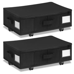 Collapsible Under-Bed Storage Organiser with Wheels – 600D Oxford Fabric, Dustproof Zip Lid (Black, Size S)