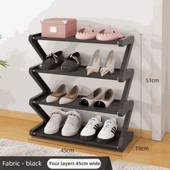 Z-Shaped 4-Tier Shoe Rack – Waterproof Fabric & Steel Frame, Space-Saving (Black, 51×45cm)
