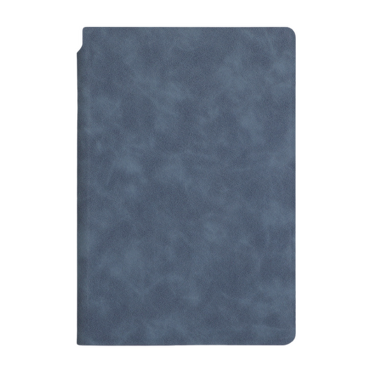Reusable whiteboard notebook with Blue A4 PU Leather cover, showing a solid blue mottled finish and rounded corners.