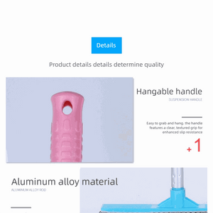 Blue Home Window Cleaner with pink textured hanging handle, blue aluminium alloy pole, and wide sponge and rubber cleaning head