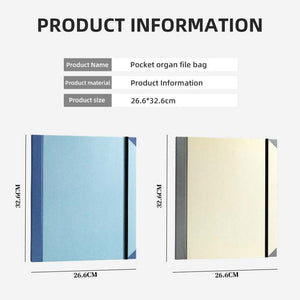 Blue Important Document Organizer in a light blue cardstock folder with dark blue edging and a black elastic closure
