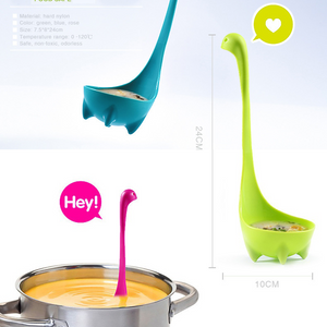 Blue Nessie Ladle in a long-necked Loch Ness monster shape, with a deep scoop and four small standing feet