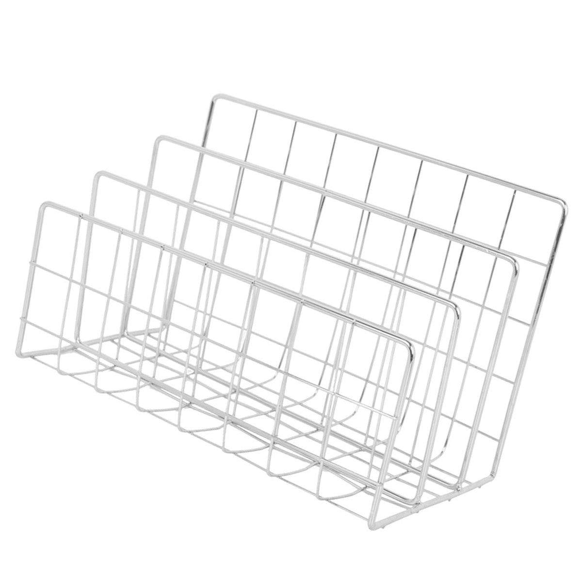 Book Sorter File Magazine in silver iron wire, featuring a tiered multi-slot design for organizing books and files