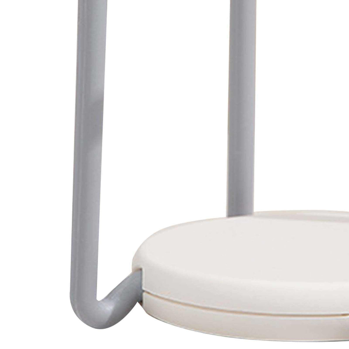 Bowl Organizer Multiple Functional in grey plastic with a rounded white base and tall U-shaped support arms