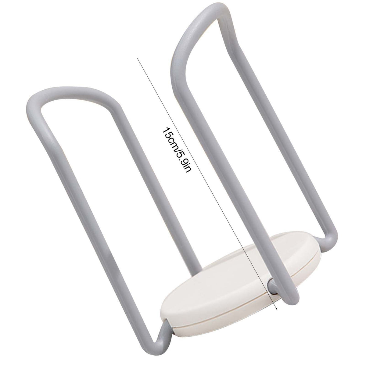 Bowl Organizer Multiple Functional in grey and white plastic, featuring a compact oval base and two raised wire-style arms