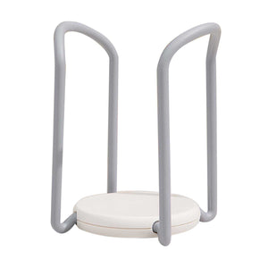 Bowl Organizer Multiple Functional with grey plastic upright supports and a white circular base in a retractable design