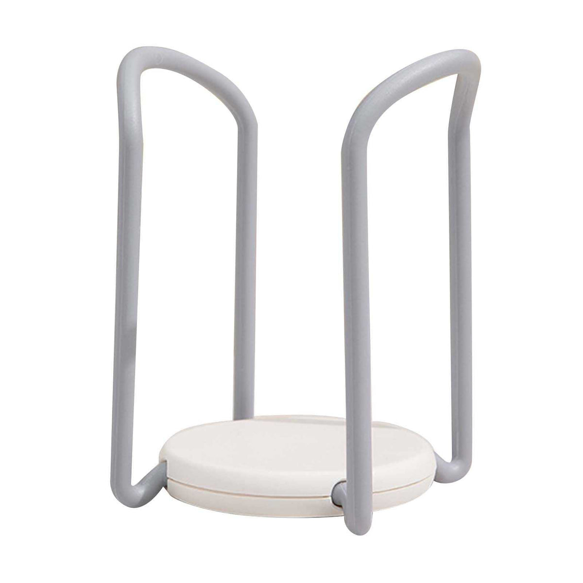 Bowl Organizer Multiple Functional with grey plastic upright supports and a white circular base in a retractable design