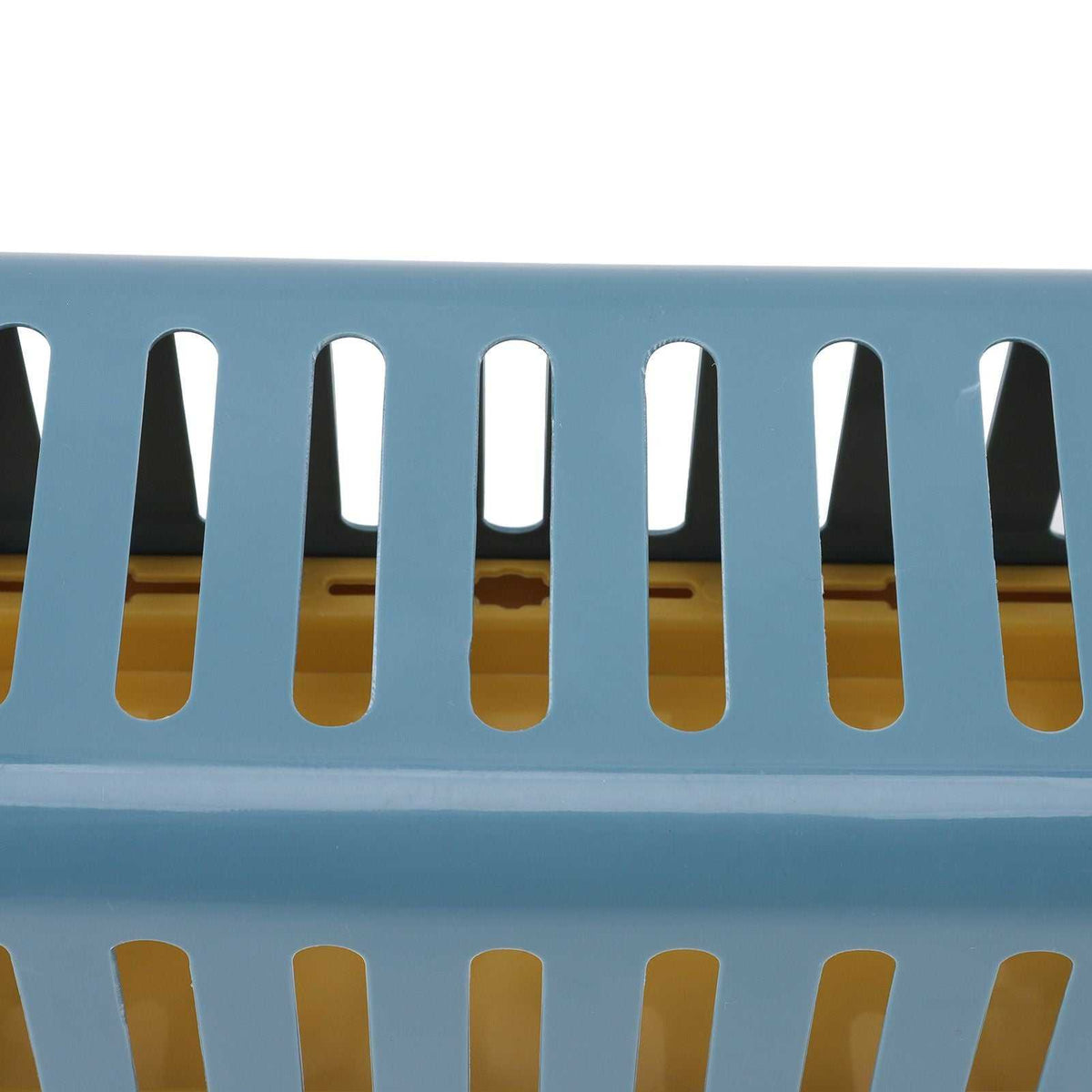 Cable Organizer Box in blue plastic with elongated ventilation slots along the sides and a fitted lid