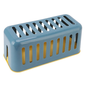 Cable Organizer Box in blue plastic with a slotted lid and sides, accented by a yellow base edge