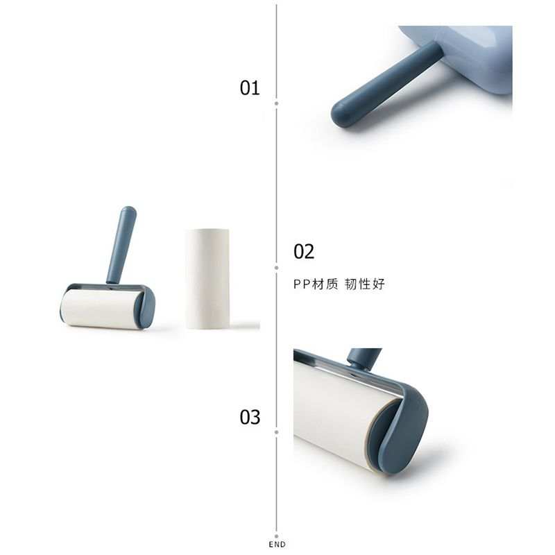 Capsule Sticky Lint Roller in blue with a white adhesive roll, slim handle and protective capsule-shaped end cap