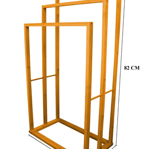 CARLA HOME Bamboo Towel rack in natural golden bamboo, with three freestanding rectangular towel bars and a sturdy base