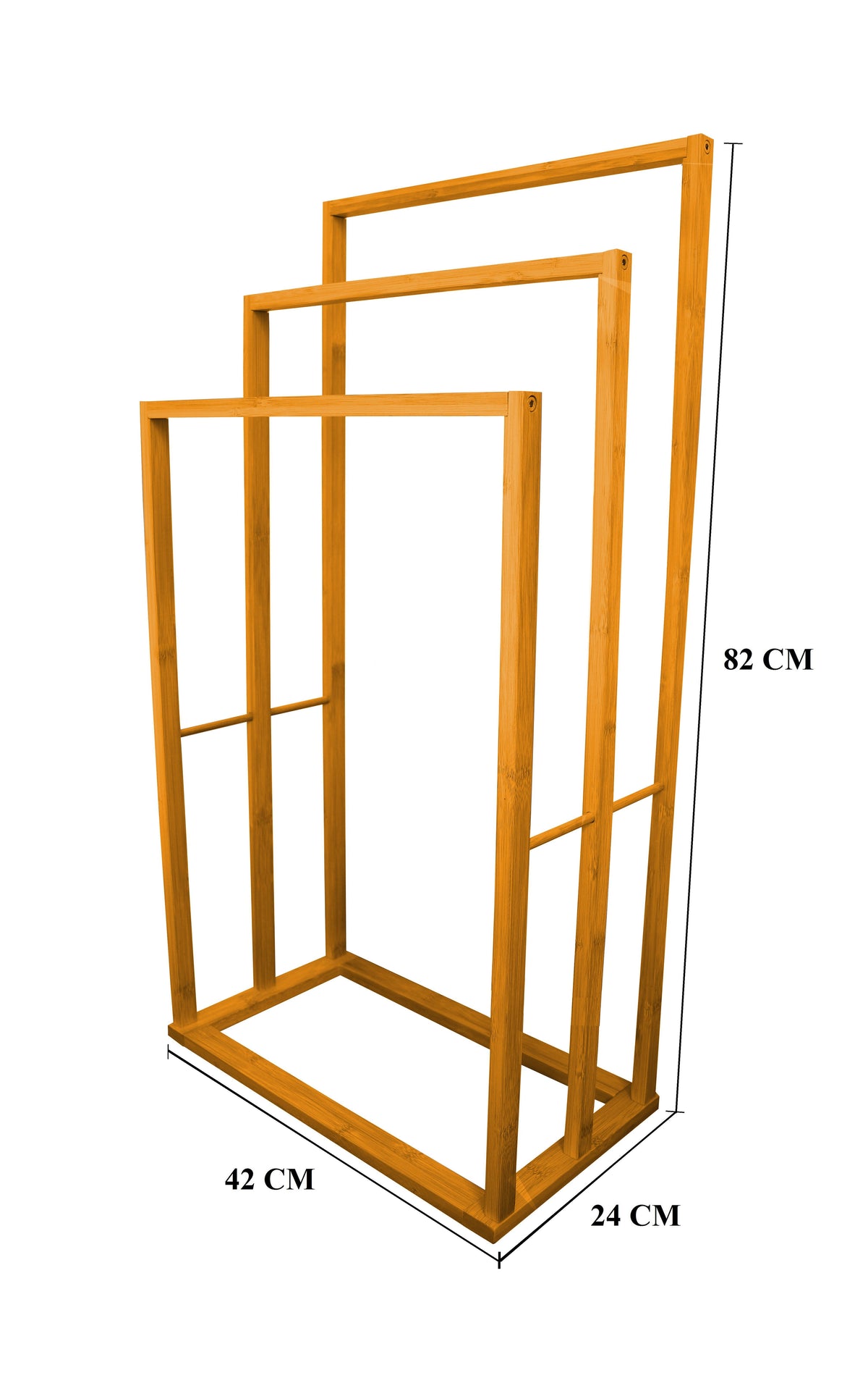 CARLA HOME Bamboo Towel rack in natural golden bamboo, with three freestanding rectangular towel bars and a sturdy base