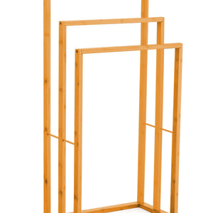 Three-tier CARLA HOME Bamboo Towel rack in natural golden bamboo, with three freestanding rectangular towel bars.