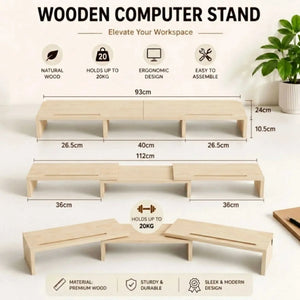 CARLA HOME Dual Monitor Stand Riser in natural light wood, a modular raised platform with open storage sections and device slots.