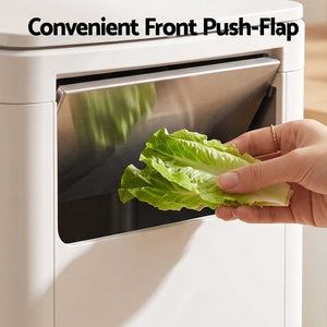 Cefito 30L Commercial Trash Can in white polypropylene with a wide front push-flap opening and silver panel