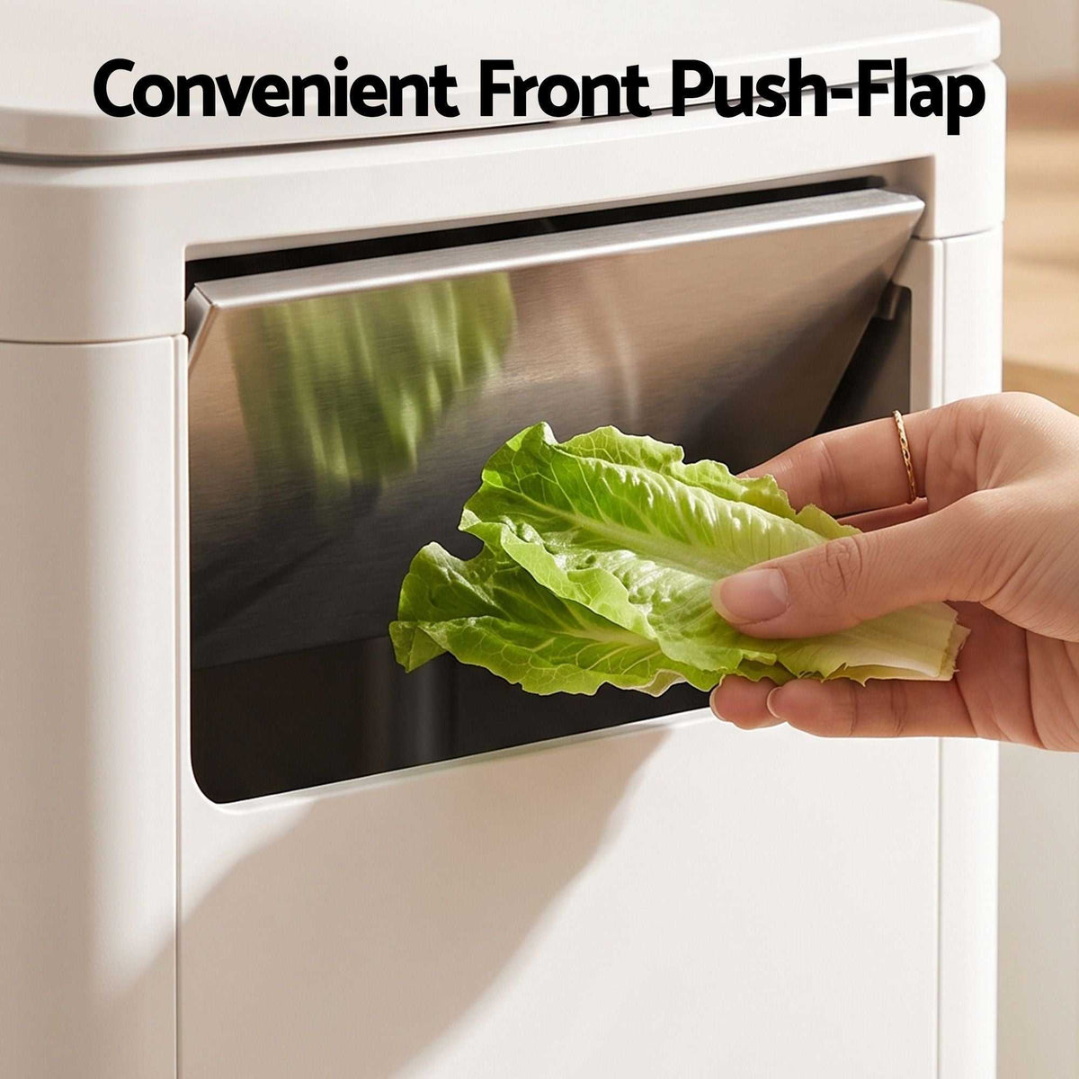 Cefito 30L Commercial Trash Can in white polypropylene with a wide front push-flap opening and silver panel