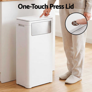 Cefito 30L Commercial Trash Can in white polypropylene with a rectangular body, side handle and one-touch press lid