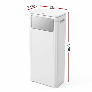 Cefito 30L Commercial Trash Can in white polypropylene, with a rectangular body and brushed-metal front push flap lid.