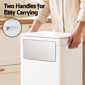 Cefito 30L Commercial Trash Can is a white rectangular bin with a front push flap, flat lid and recessed side handles.