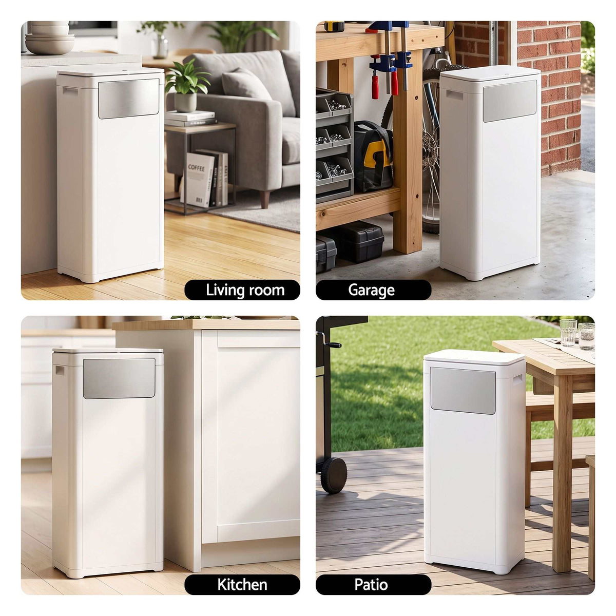 Cefito 30L Commercial Trash Can in white polypropylene with a rectangular body and wide front push-flap lid