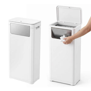 Cefito 30L Commercial Trash Can in white polypropylene with a front push flap and hinged top lid
