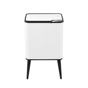Cefito 36L Rubbish Bin in white carbon steel with black trim, a press lid and slim detachable legs.