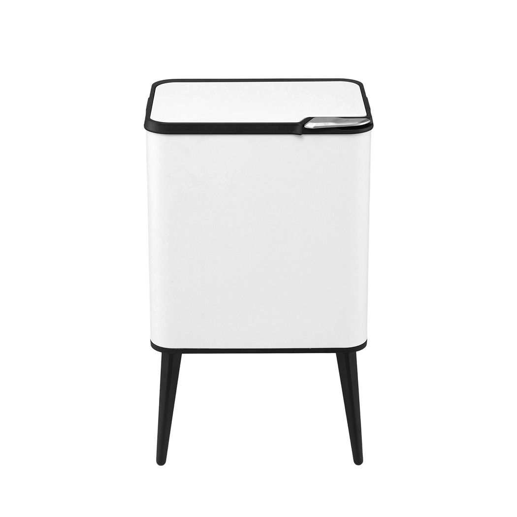 Cefito 36L Rubbish Bin in white carbon steel with black trim, a press lid and slim detachable legs.