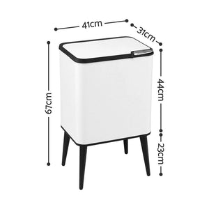 Cefito 36L Rubbish Bin in white carbon steel with black lid trim, press handle and detachable black legs