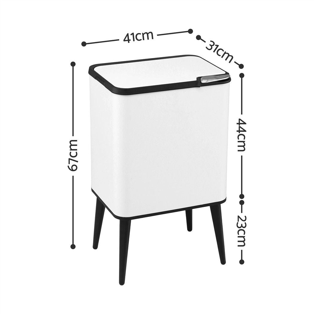 Cefito 36L Rubbish Bin in white carbon steel with black lid trim, press handle and detachable black legs