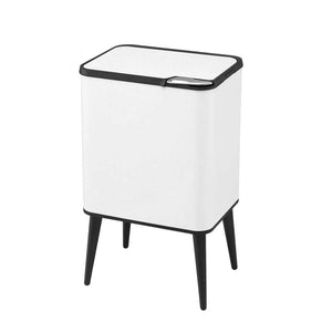 Cefito 36L Rubbish Bin with a white steel body, black trim and lid, raised on four removable black legs