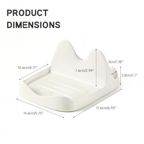 Ceramic Spoon Rest in cream-white glazed ceramic, with a divided tray and raised curved sections for utensils and lids
