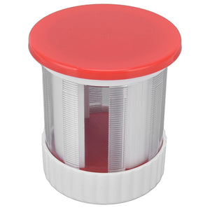 Cheese Grater Home Kitchen, compact cylindrical grater with a red lid, white plastic base and stainless steel blades