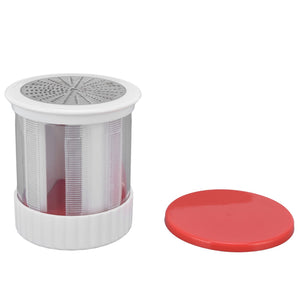 Cheese Grater Home Kitchen with a white plastic cylindrical body, stainless steel grating top, and separate red lid