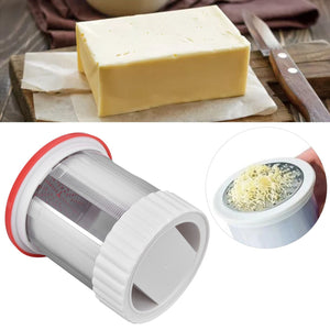 Cheese Grater Home Kitchen with a white plastic body, red rim and stainless steel drum blade for shredding cheese