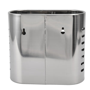 Chopsticks Hanging Organizer in silver stainless steel with a polished oval body, hanging slots and drainage holes