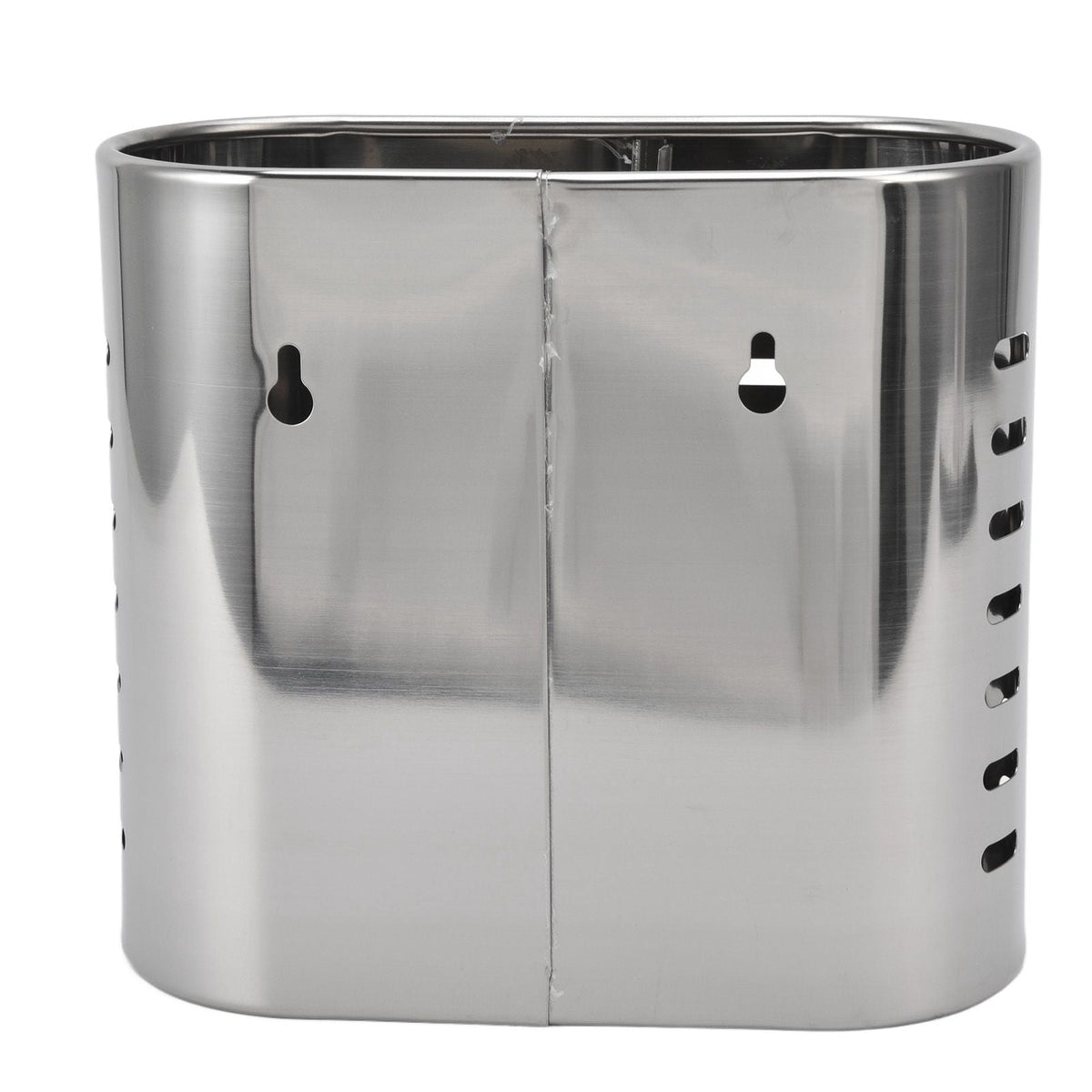 Chopsticks Hanging Organizer in silver stainless steel with a polished oval body, hanging slots and drainage holes
