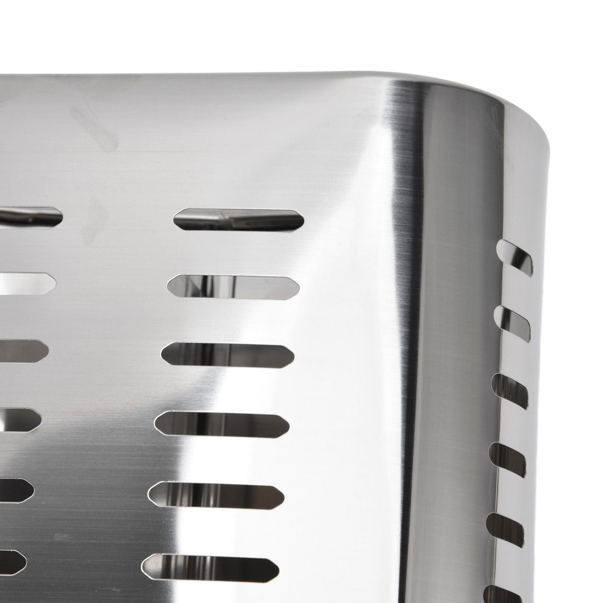 Chopsticks Hanging Organizer in silver stainless steel, with an oval shape and rows of hollow drainage slots