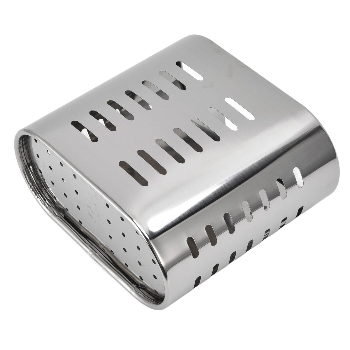 Chopsticks Hanging Organizer in silver stainless steel, with a rounded rectangular shape and elongated drainage slots