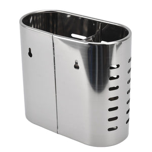 Chopsticks Hanging Organizer in silver stainless steel, with an oval open top and slotted drainage holes