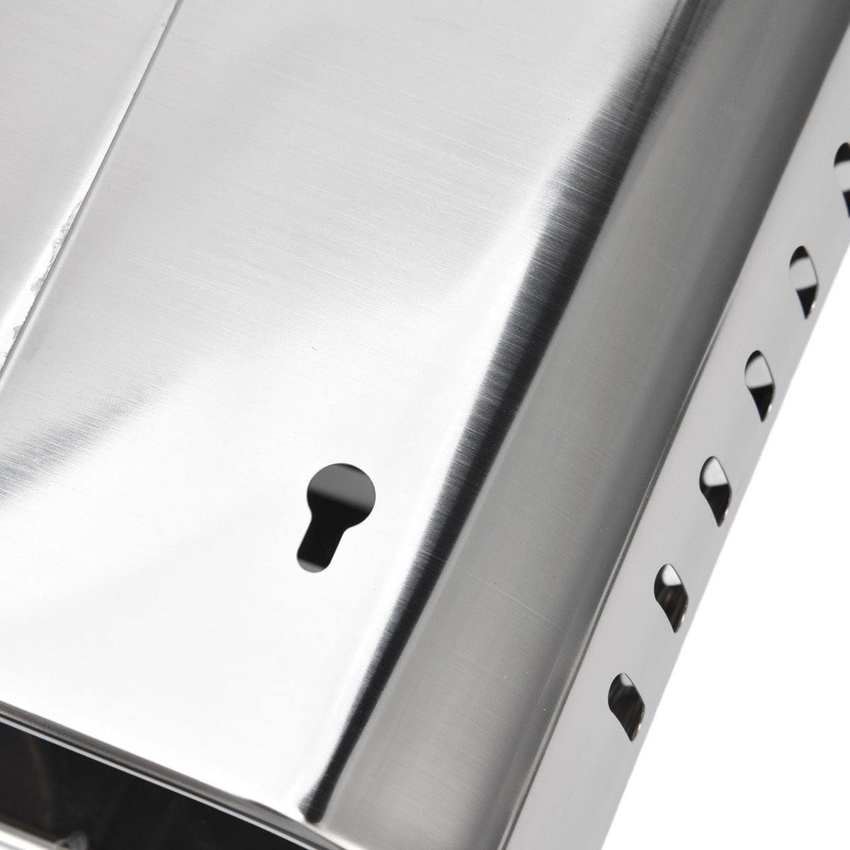 Chopsticks Hanging Organizer in silver stainless steel, with a smooth rectangular body, keyhole slot and side drainage openings