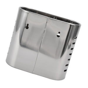 Chopsticks Hanging Organizer in silver stainless steel, with a rounded oval caddy, hanging slots, and side drainage holes