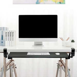 Clamp-On Sliding Keyboard Tray in black with extra-large smooth sliding surface and padded clamps for secure desk attachment